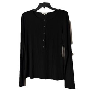 NWT Agolde Womens Long Sleeve Black Faustine Henley Stretch Button Shirt Size XL